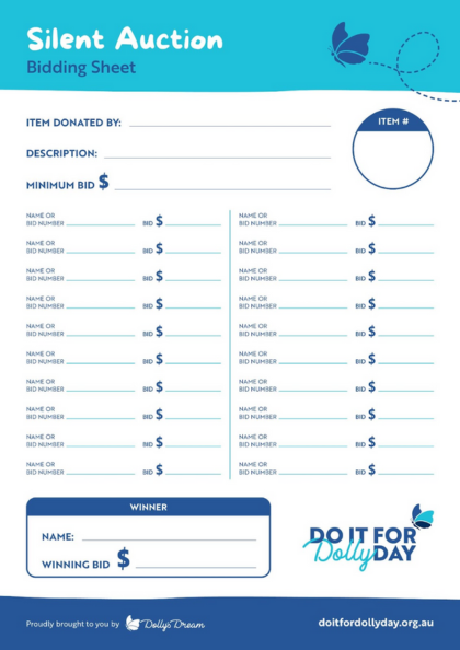 Silent Auction Bidding Sheet